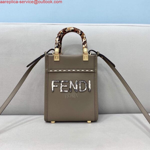 Replica Fendi 8BS051 MINI SUNSHINE SHOPPER Gray leather and elaphe mini-bag 3