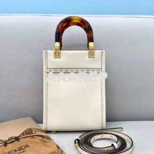 Replica Fendi 8BS051 Mini Sunshine Shopper Leather Bag 8376A Beige 2