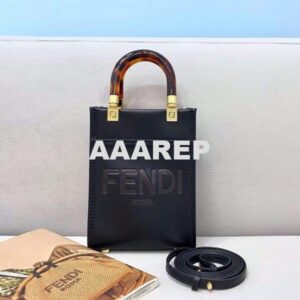 Replica Fendi 8BS051 Mini Sunshine Shopper Leather Bag 8376A Black