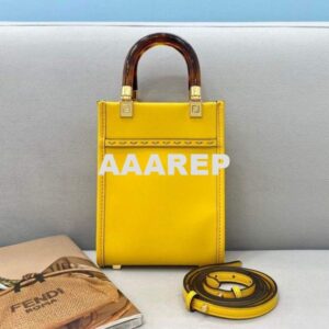 Replica Fendi 8BS051 Mini Sunshine Shopper Leather Bag 8376A Yellow 2