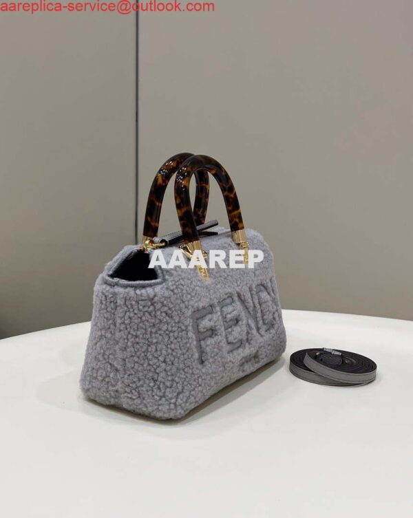 Replica Fendi 8BS067 By The Way Mini Light grey sheepskin small Boston bag 3