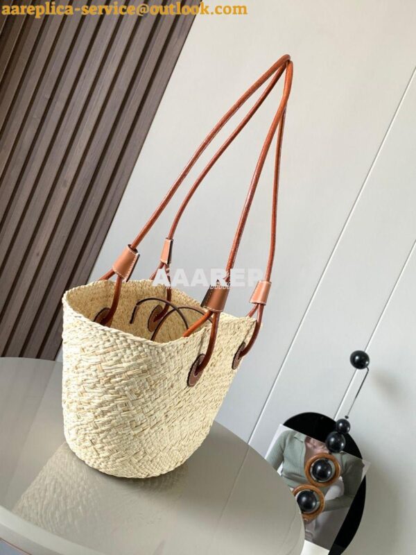 Replica Loewe Small Anagram Basket bag in Iraca Palm and Calfskin A223 10