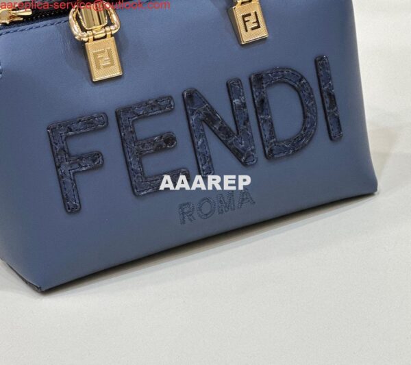 Replica Fendi 8BS067 By The Way Mini Small Boston bag in mint Navy Blue leather 6