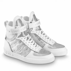 Replica Louis Vuitton Boombox Sneaker Boots In Silver Metallic Leather