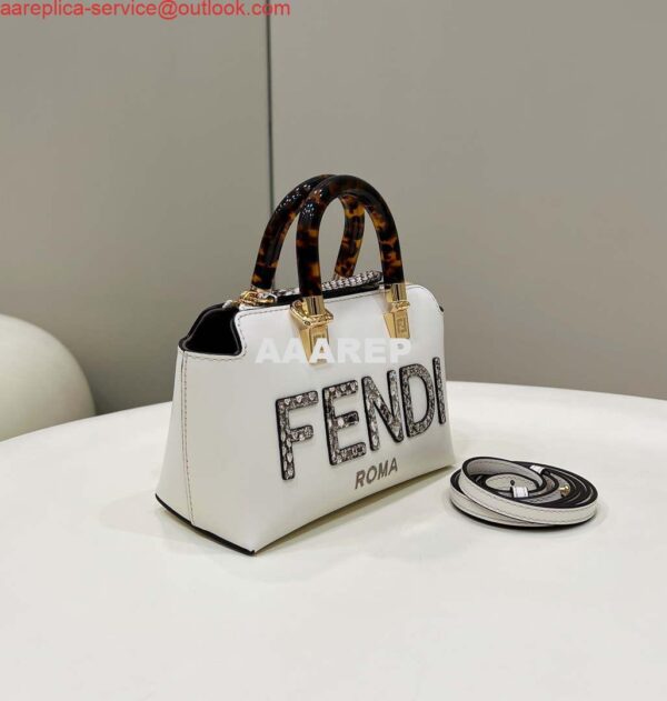 Replica Fendi 8BS067 By The Way Mini Small Boston bag in mint White leather 4