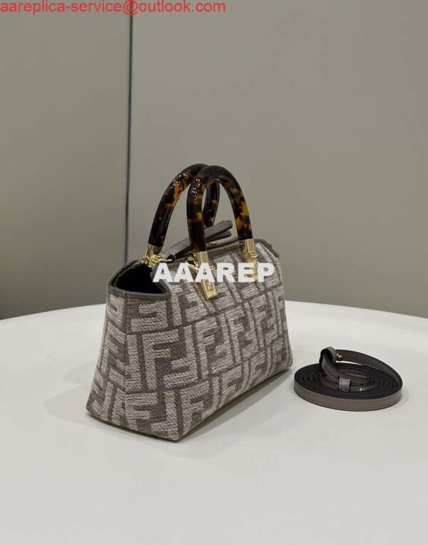 Replica Fendi 8BS067 By The Way Mini Small Boston Jacquard FF fabric bag Gray 3