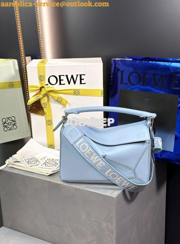 Replica Loewe Small Puzzle bag in Satin Calfskin A510S21XA9 Dusty Blue 3