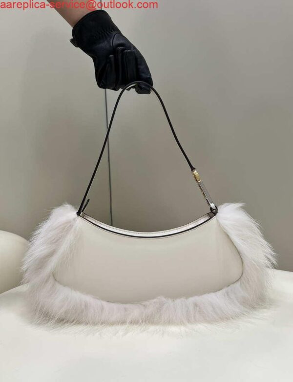 Replica Fendi 8BS068ALS9F1IVS O’Lock Swing Camellia leather and fox fur pouch 8573 White 3