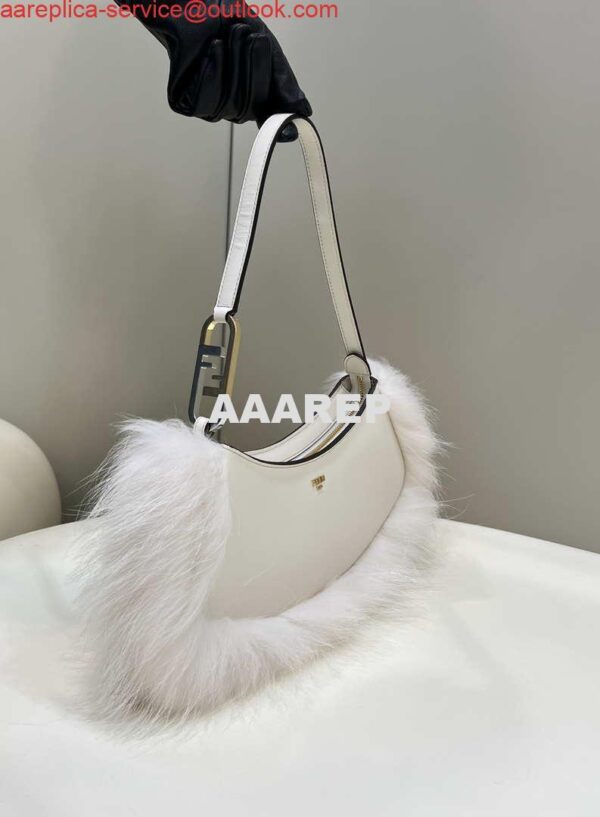 Replica Fendi 8BS068ALS9F1IVS O’Lock Swing Camellia leather and fox fur pouch 8573 White 4