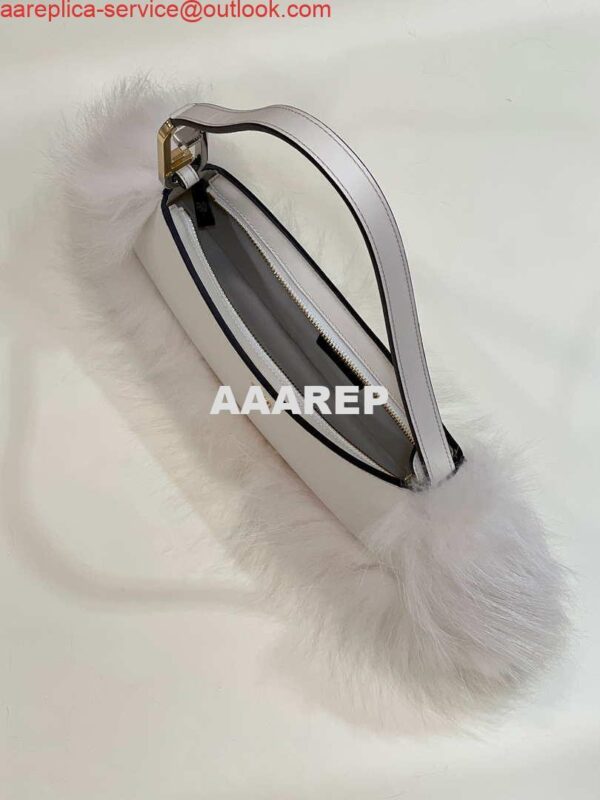 Replica Fendi 8BS068ALS9F1IVS O’Lock Swing Camellia leather and fox fur pouch 8573 White 10