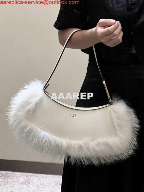 Replica Fendi 8BS068ALS9F1IVS O’Lock Swing Camellia leather and fox fur pouch 8573 White 11