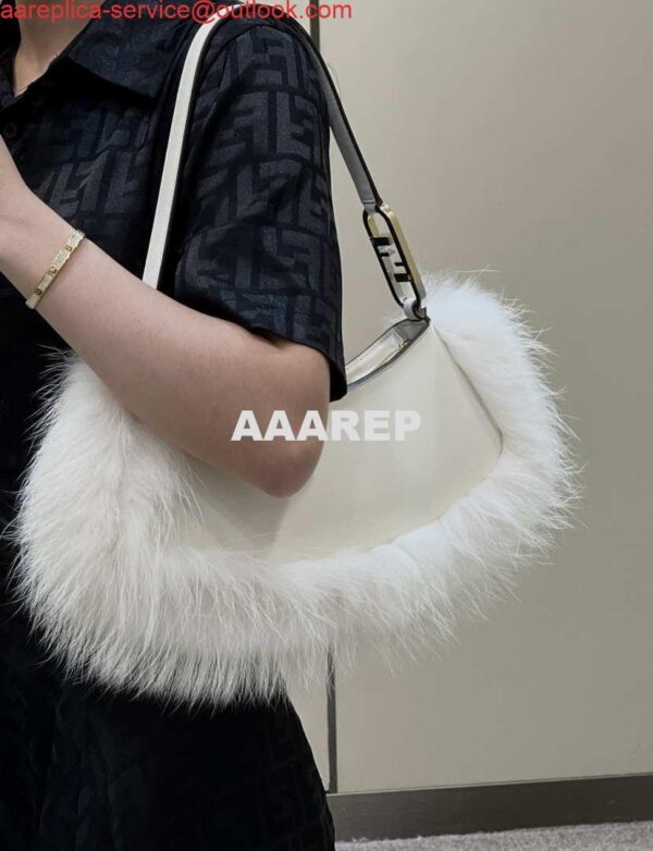 Replica Fendi 8BS068ALS9F1IVS O’Lock Swing Camellia leather and fox fur pouch 8573 White 12