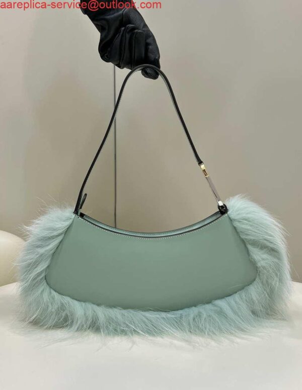 Replica Fendi 8BS068ALS9F1IVT O’Lock Swing Green leather and fox fur pouch 8573 3