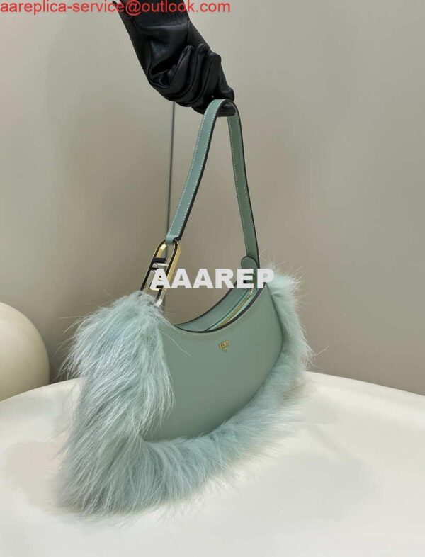 Replica Fendi 8BS068ALS9F1IVT O’Lock Swing Green leather and fox fur pouch 8573 4