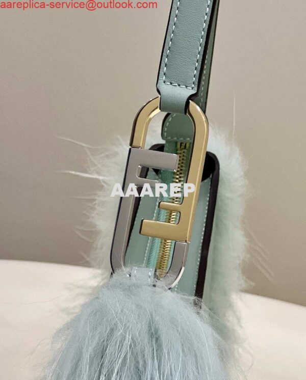 Replica Fendi 8BS068ALS9F1IVT O’Lock Swing Green leather and fox fur pouch 8573 7