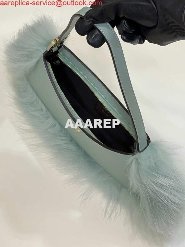 Replica Fendi 8BS068ALS9F1IVT O’Lock Swing Green leather and fox fur pouch 8573 8