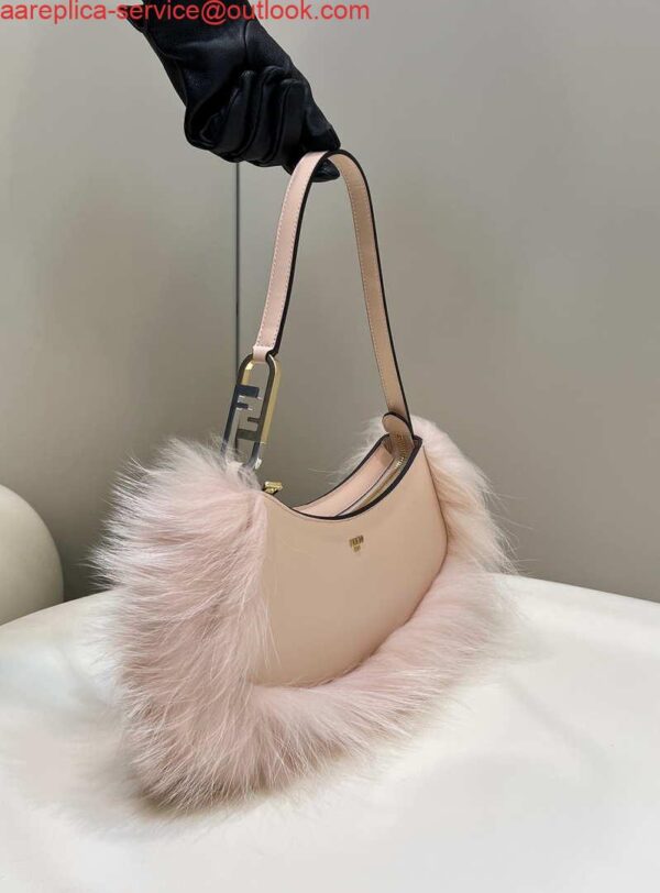 Replica Fendi 8BS068ALS9F1IVT O’Lock Swing Pale pink leather and fox fur pouch 8573 3