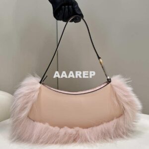 Replica Fendi 8BS068ALS9F1IVT O’Lock Swing Pale pink leather and fox fur pouch 8573 2