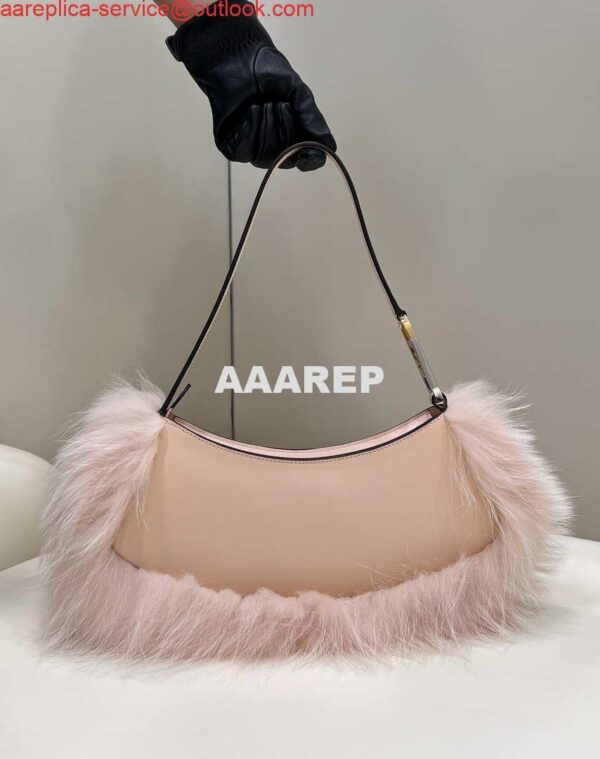 Replica Fendi 8BS068ALS9F1IVT O’Lock Swing Pale pink leather and fox fur pouch 8573 4