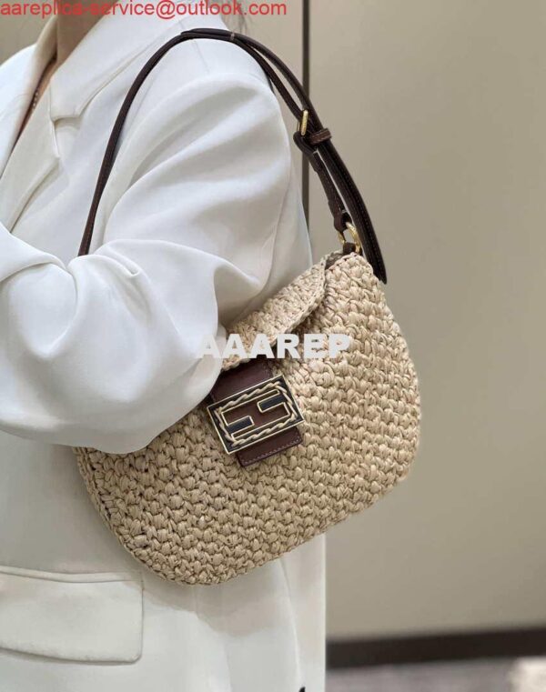 Replica Fendi 8BS069 Fendi Beige raffia bag Croissant bag 8373 11