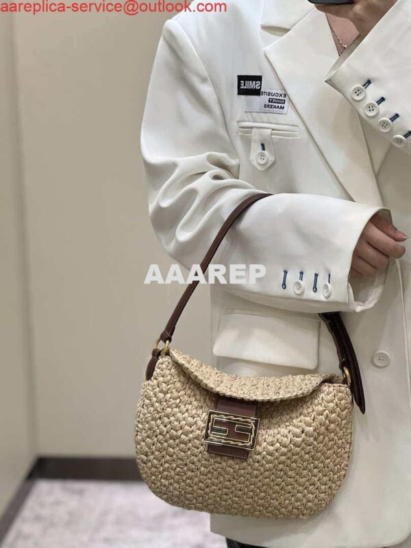 Replica Fendi 8BS069 Fendi Beige raffia bag Croissant bag 8373 12