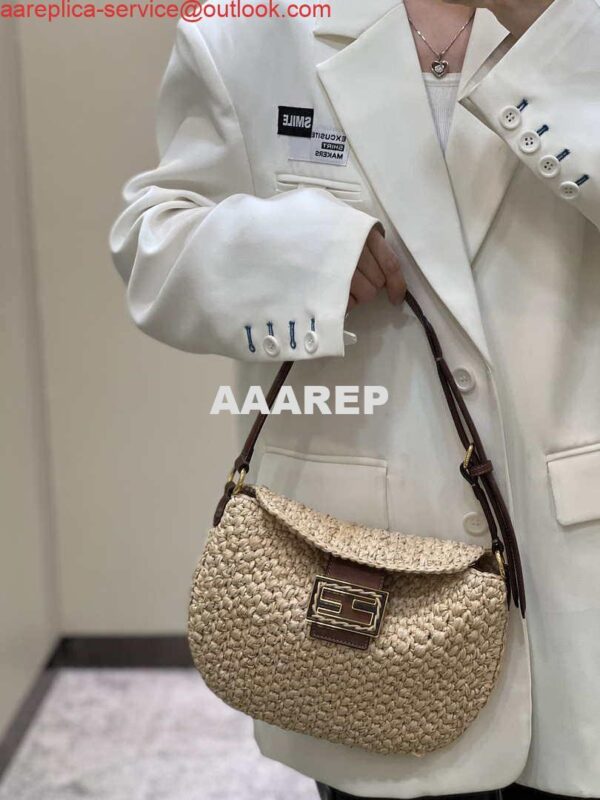 Replica Fendi 8BS069 Fendi Beige raffia bag Croissant bag 8373 13