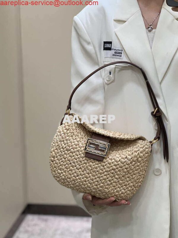 Replica Fendi 8BS069 Fendi Beige raffia bag Croissant bag 8373 14