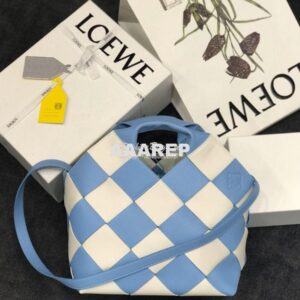 Replica Loewe Woven Basket Bag 66081 White/Blue 2