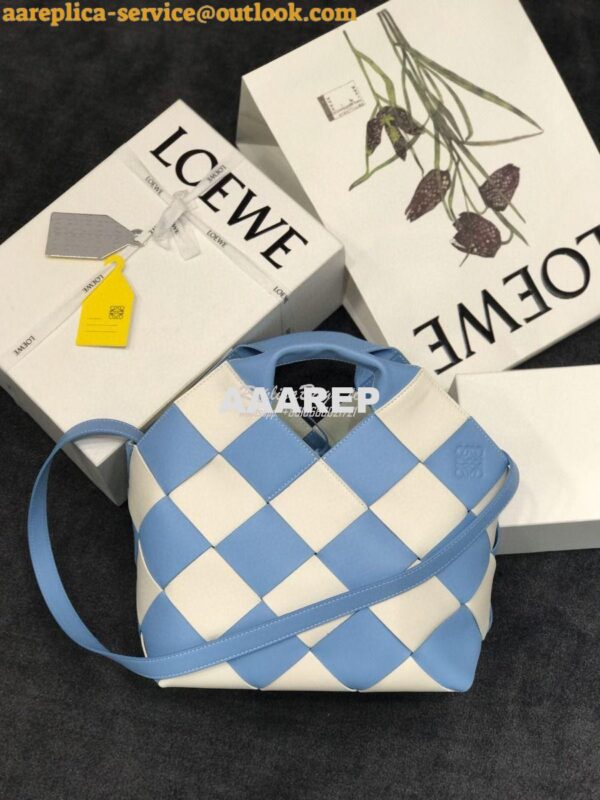 Replica Loewe Woven Basket Bag 66081 White/Blue 4