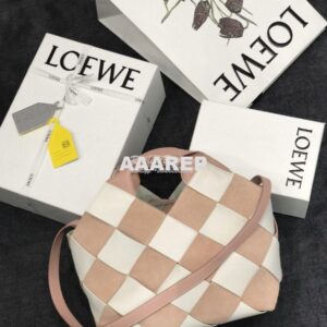 Replica Loewe Woven Basket Bag 66081 White/Pink 2