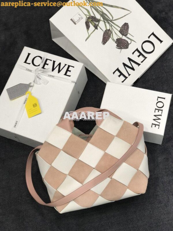 Replica Loewe Woven Basket Bag 66081 White/Pink 4