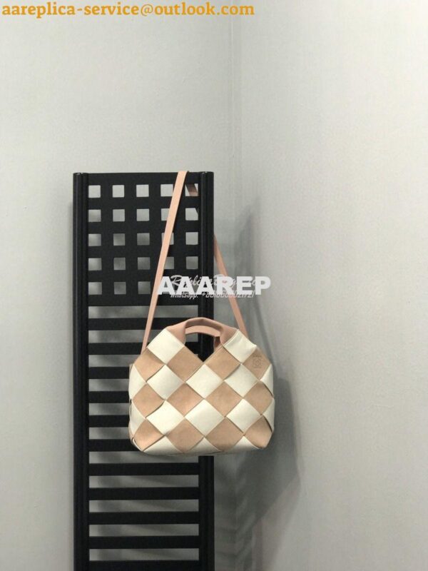 Replica Loewe Woven Basket Bag 66081 White/Pink 5