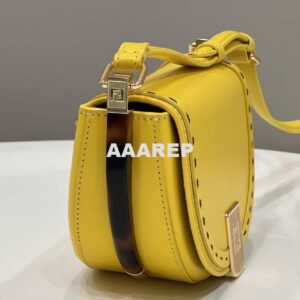 Replica Fendi 8BT346 Moonlight Shoulder Saddle Leather Bag Yellow 2