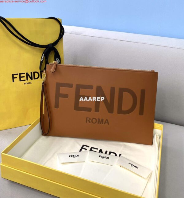 Replica Fendi 8N0178AC9L Fendi logo flat pouch clutch 8370L Tan 3