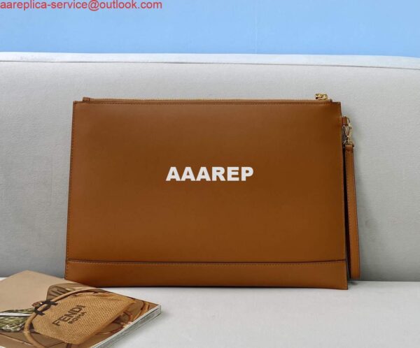 Replica Fendi 8N0178AC9L Fendi logo flat pouch clutch 8370L Tan 4