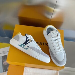 Replica Louis Vuitton Charlie Sneakers In White Leather With Blue Detail 2