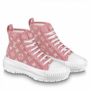 Replica Louis Vuitton LV Squad Sneaker Boots In Pink Monogram Denim