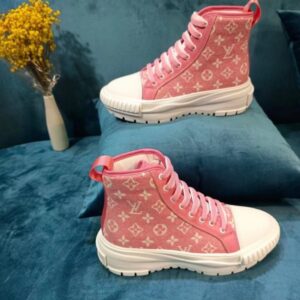 Replica Louis Vuitton LV Squad Sneaker Boots In Pink Monogram Denim 2