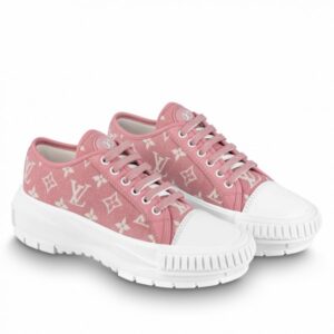 Replica Louis Vuitton LV Squad Sneakers In Pink Monogram Denim