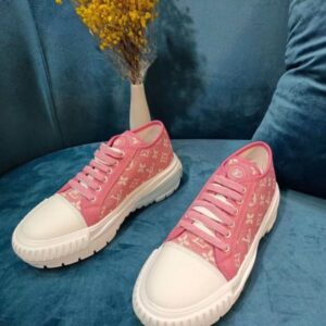 Replica Louis Vuitton LV Squad Sneakers In Pink Monogram Denim 2