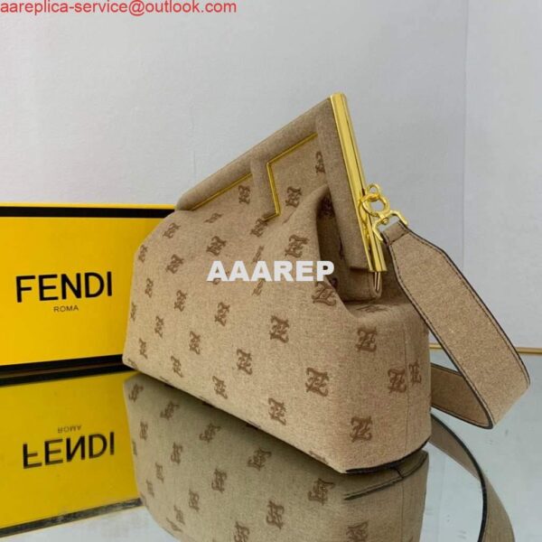 Replica Fendi FIRST Medium Bag Beige flannel bag with embroidery 8BP127 5