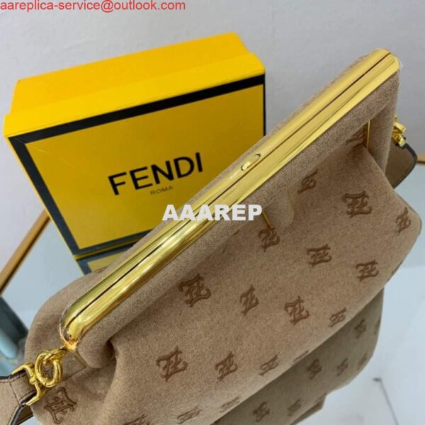 Replica Fendi FIRST Medium Bag Beige flannel bag with embroidery 8BP127 6