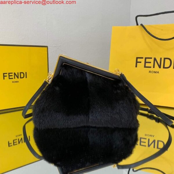 Replica Fendi FIRST Small Bag Fox fur 8BP129 Black 3