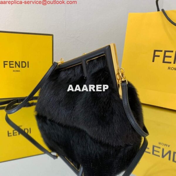 Replica Fendi FIRST Small Bag Fox fur 8BP129 Black 5