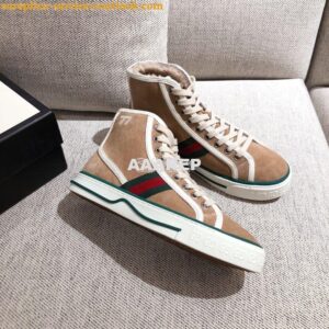 Replica Gucci Tennis 1977 High-Top Sneaker with Shearling 649335 Beig 2