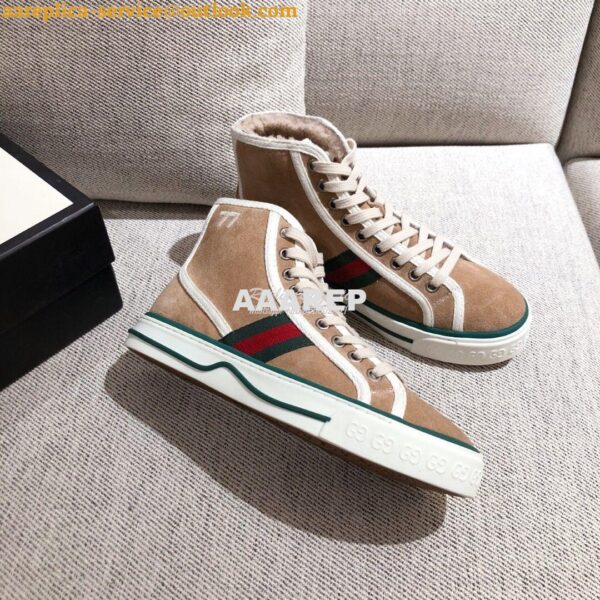 Replica Gucci Tennis 1977 High-Top Sneaker with Shearling 649335 Beig 4