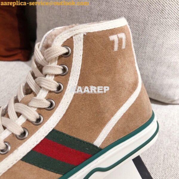 Replica Gucci Tennis 1977 High-Top Sneaker with Shearling 649335 Beig 7