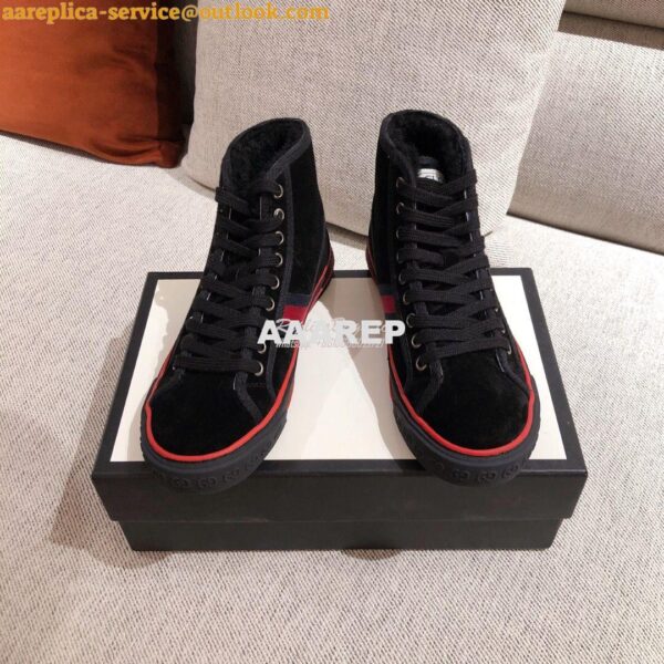 Replica Gucci Tennis 1977 High-Top Sneaker with Shearling 649335 Blac 3