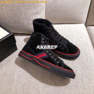 Replica Gucci Tennis 1977 High-Top Sneaker with Shearling 649335 Blac 2