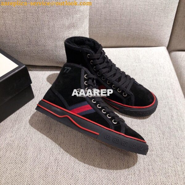 Replica Gucci Tennis 1977 High-Top Sneaker with Shearling 649335 Blac 4